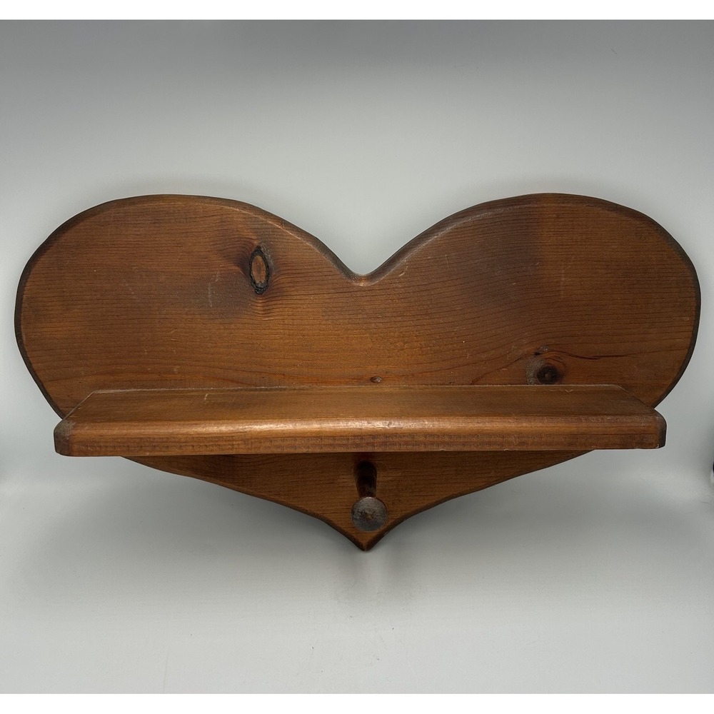 Vintage Heart Shaped Trinket Wood Shelf Key Peg Country Cottage Farmhouse Rustic